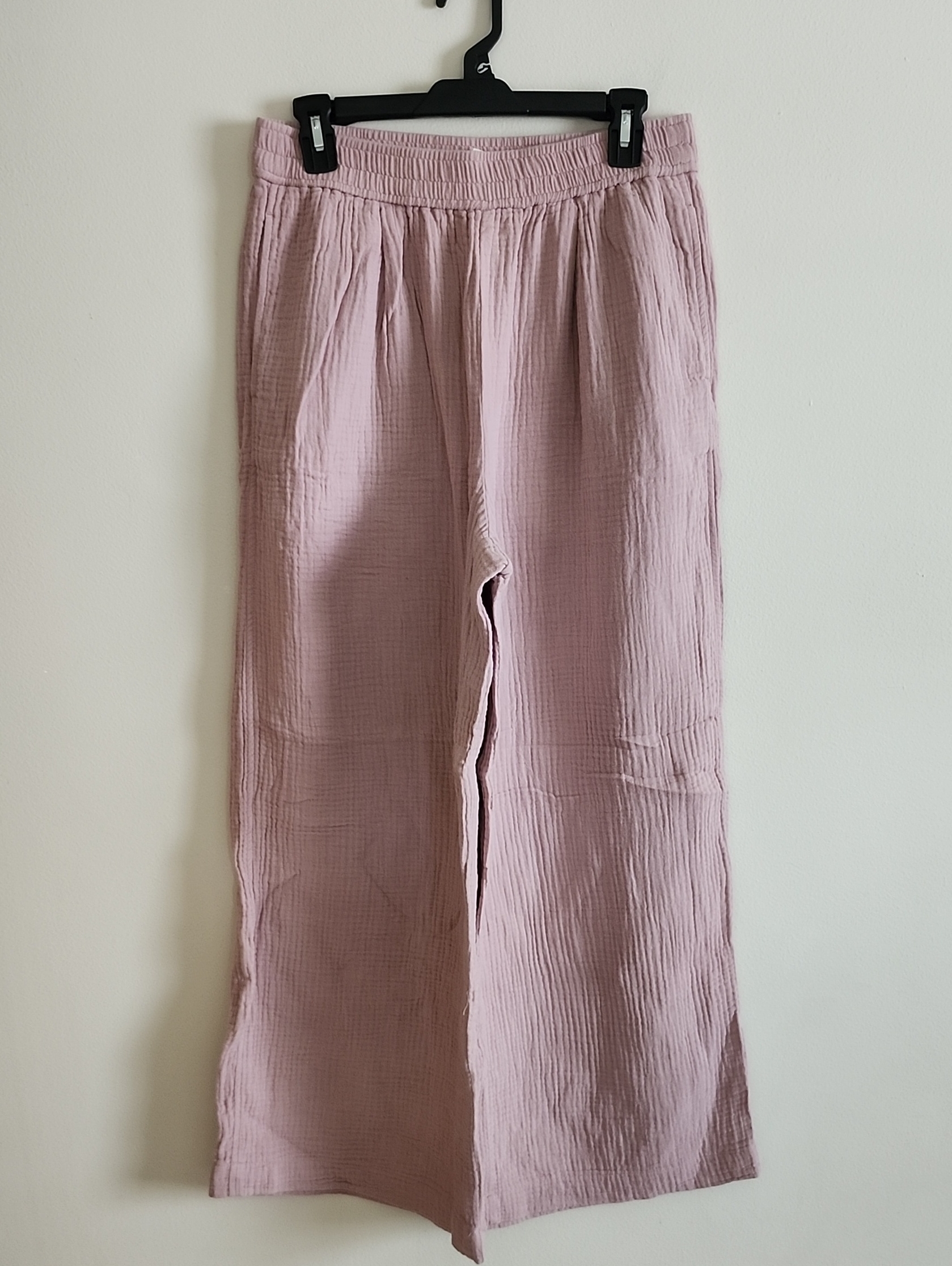 Madewell Dusty Mauve Elastic-Waist Gauze Wide Leg Pants Beach Lightweight Cotton